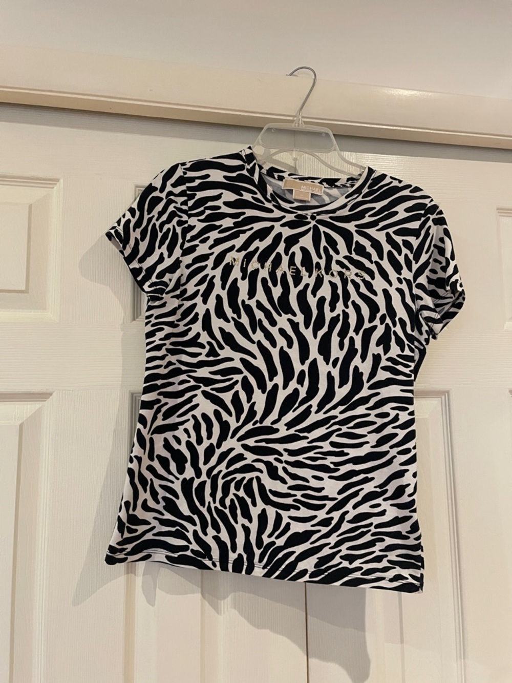 MICHAEL Michael Kors Black and White Zebra Print Short Sleeve Top